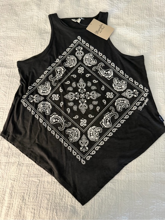 Wrangler Tops - Wrangler Black Tank Top with White Bandana Print